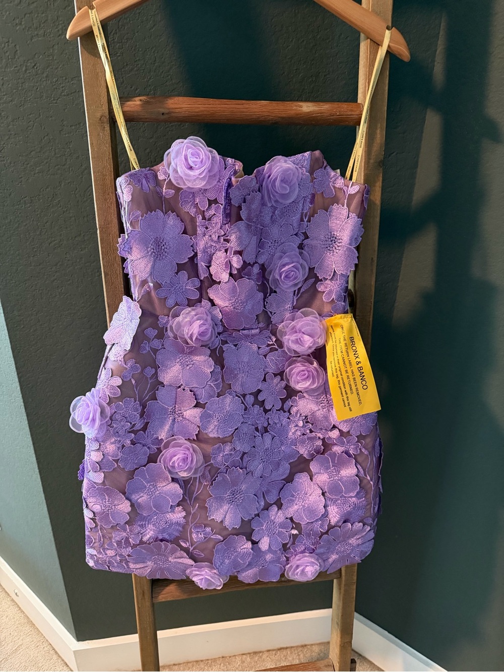 Bronx and Banco Lilac Floral Appliqué Mini Dress